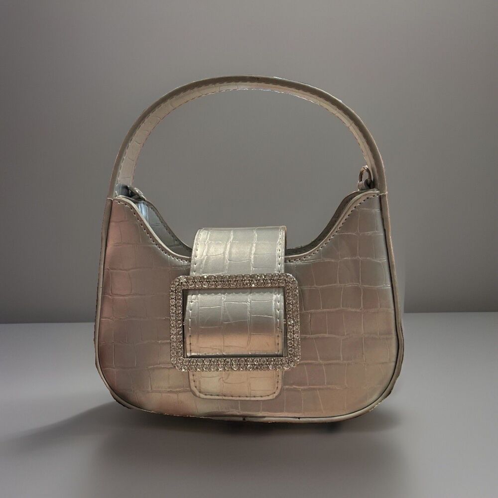 URBAN OUTFITTERS STUNNING SILVER EVENING BAG RHINESTONE BUCKLE